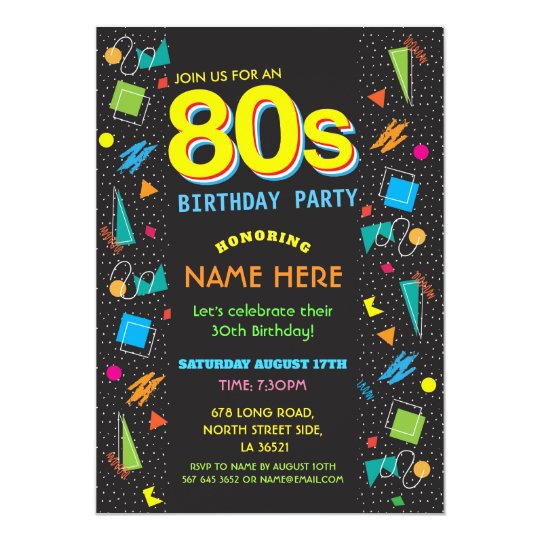 1980 s birthday party eighties 80 s invitations zazzle com