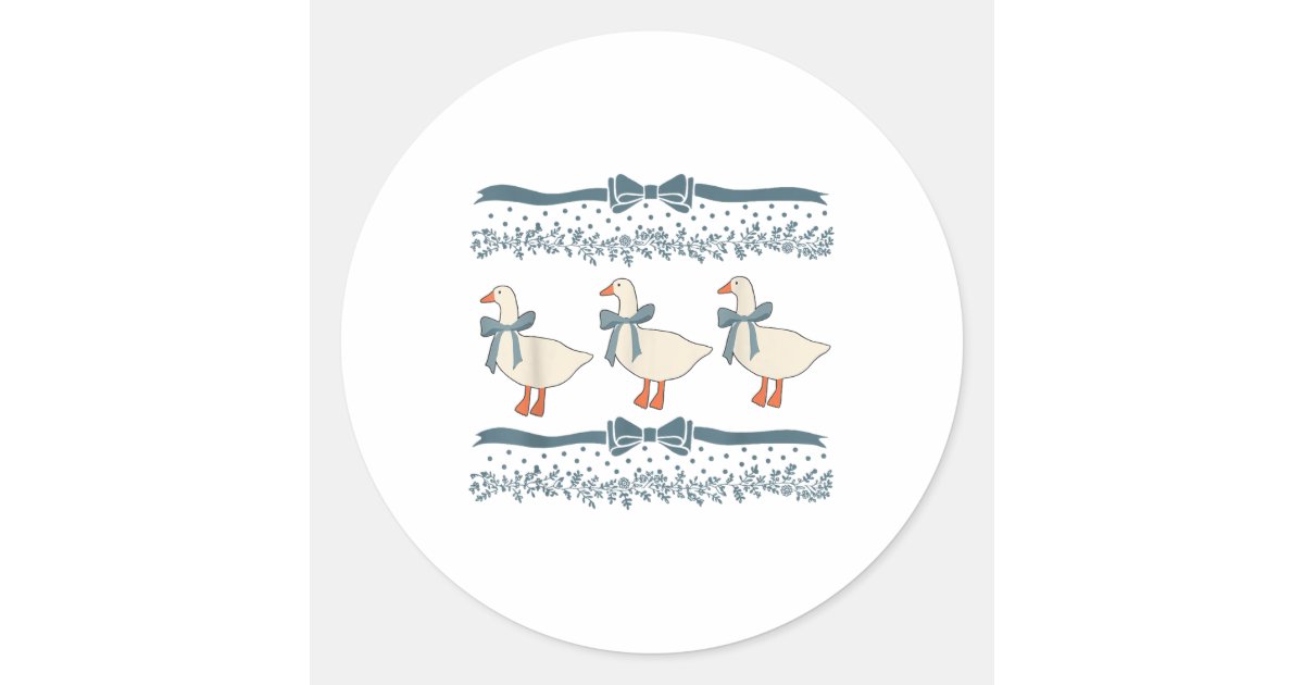 1980s Blue Ribbon Goose With Hearts Classic Round Sticker | Zazzle