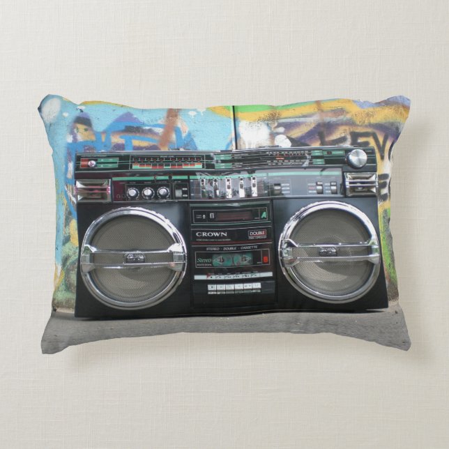 1980s Boombox Stereo Cassette Eighties Accent Pillow (Front)