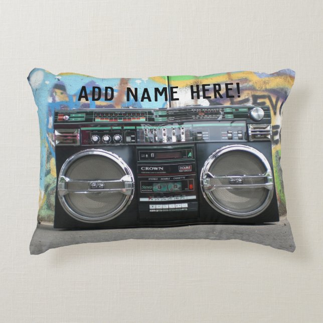 1980s Boombox Stereo Cassette Eighties Edit Name Accent Pillow (Front)