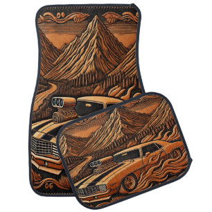 1980s Car in Dramatic Landscape Floor Mat