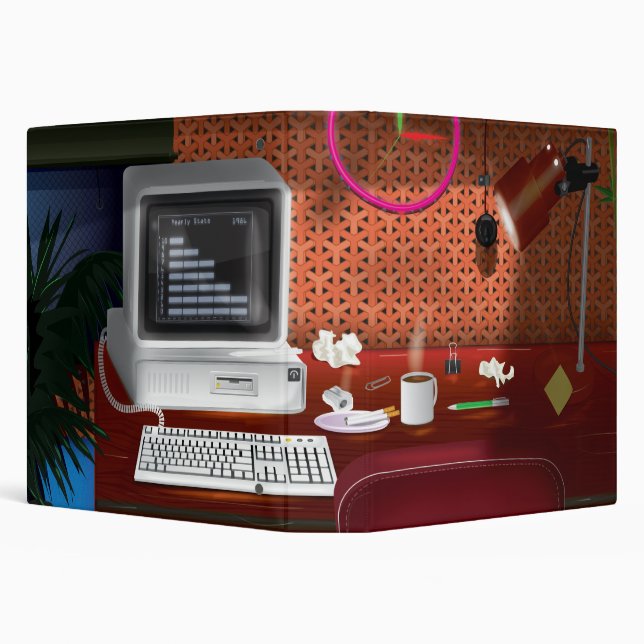 1980s Classic Office with Computer. Binder (Background)