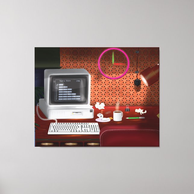 1980s Classic Office with Computer Canvas Print (Front)