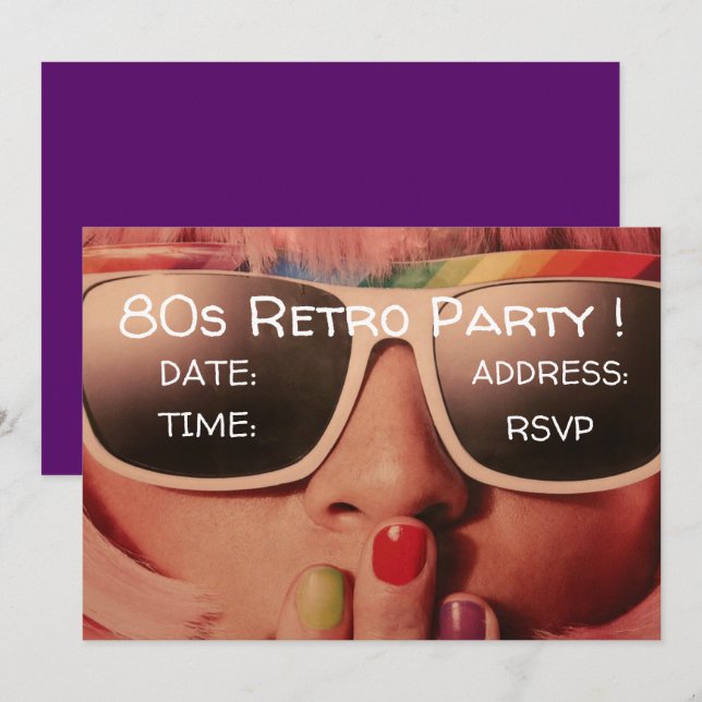 1980s eighties retro theme dance party invitation (Front/Back)