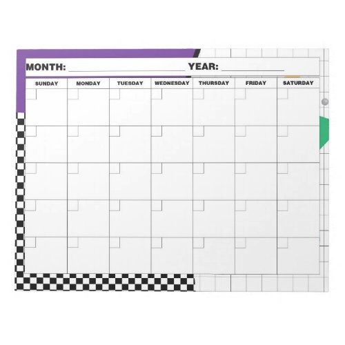1980s Geometric Blank Calendar Notepad