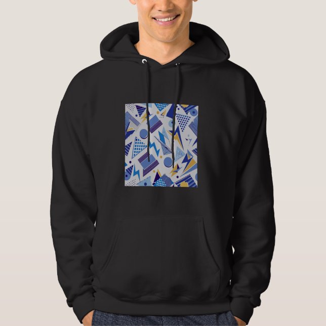 1980'S GEOMETRIC SQUARE TRIANGLE PATTERN BLUE AND  HOODIE (Front)