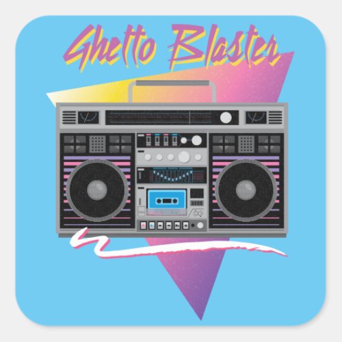 1980s ghetto blaster boombox square sticker