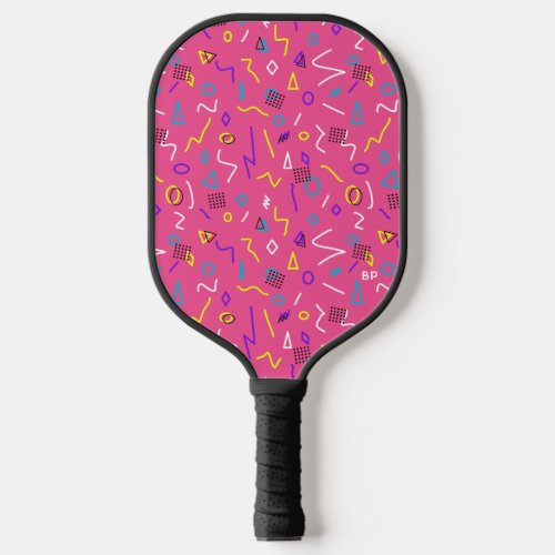 1980s Hot Pink Yellow White Squiggles Pattern Pickleball Paddle