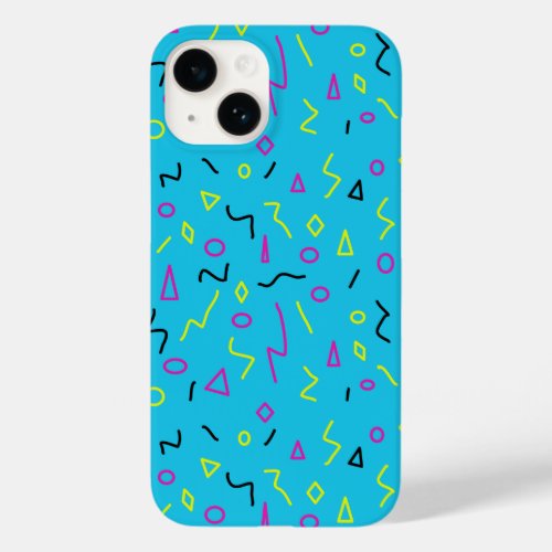 1980s Memphis Style Bright Blue Pink Yellow Retro Case_Mate iPhone 14 Case