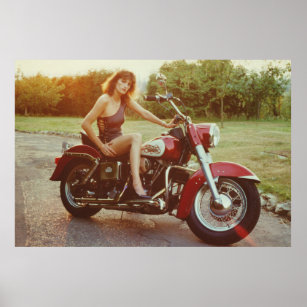 1980s Motorcycle Pinup Girl Poster
