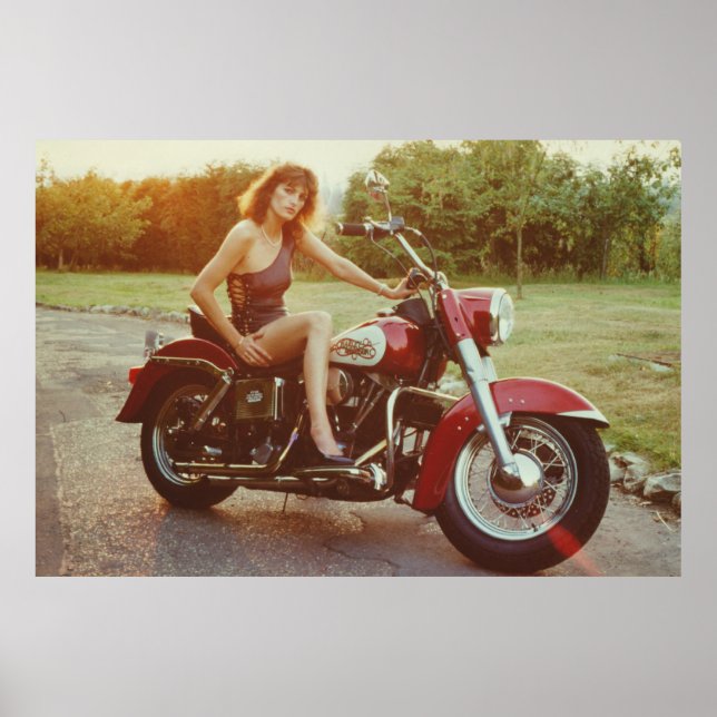 1980s Motorcycle Pinup Girl Poster (Front)