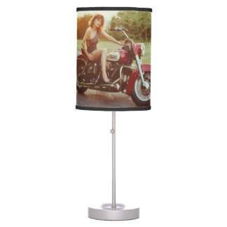 1980s Motorcycle Pinup Girl Table Lamp