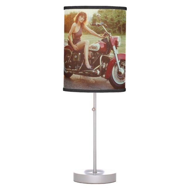 1980s Motorcycle Pinup Girl Table Lamp (Front)