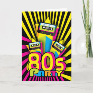 1980s Party Invitation Card With 80 color with cas