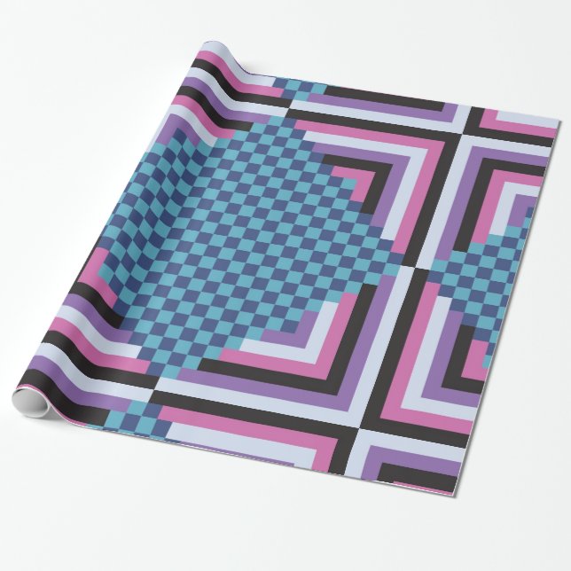 1980s Pink and Teal Tiles Wrapping Paper (Unrolled)