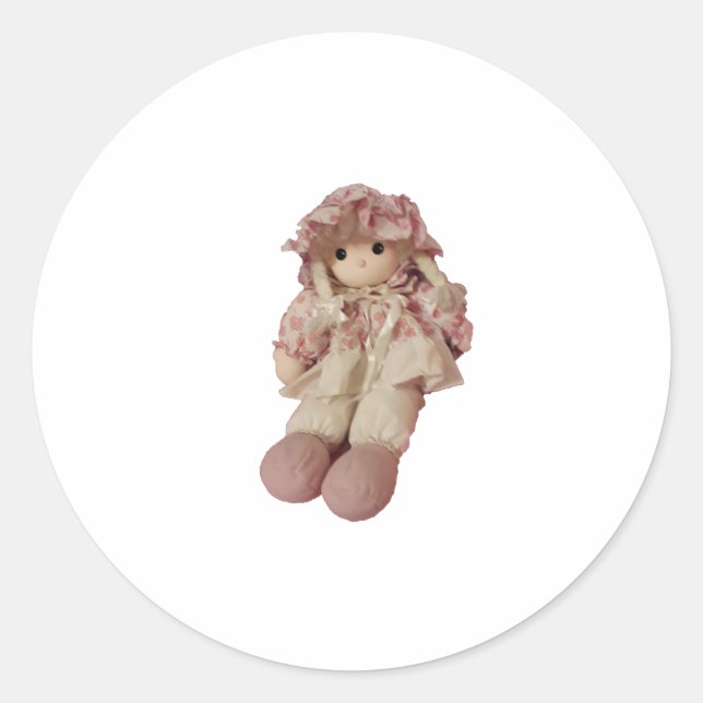 1980's Pink Vintage Toy Doll Classic Round Sticker (Front)