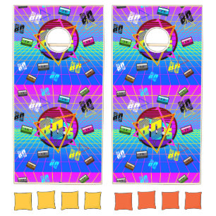 1980s retro 80s cassette tape old school style cornhole set