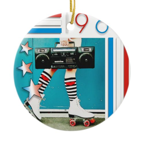 1980's Retro Boom Box and Roller Skates Design Ceramic Ornament