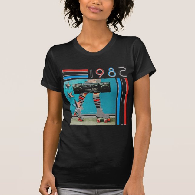 1980's Retro Boom Box and Roller Skates Design T-Shirt (Front)