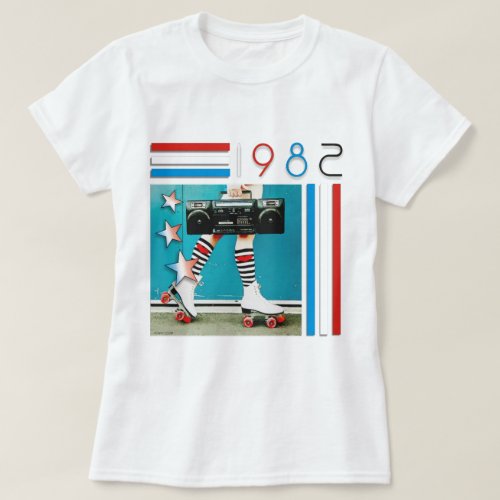 1980s Retro Boom Box and Roller Skates Design T_Shirt