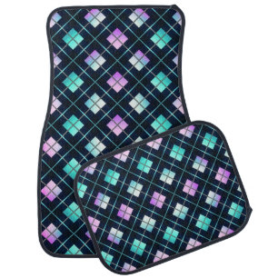 1980s Retro Style Sci-Fi Black, Blue & Pink Argyle Car Floor Mat