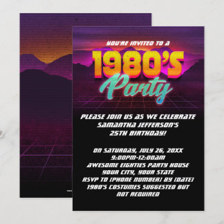 1980s Retro Sunset 80s Birthday Party Invitation