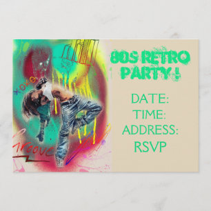 1980s retro theme dance party invitation