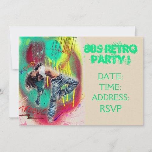 1980s retro theme dance party invitation