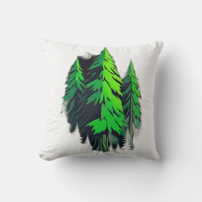 1980s Sci-Fi Geometric Forest Throw Pillow (Front)