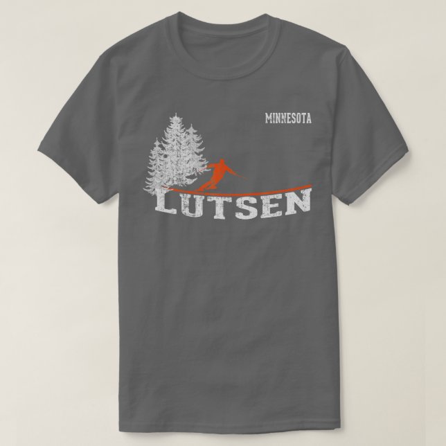 1980s Style Lutsen MN Vintage Skiing  T-Shirt (Design Front)
