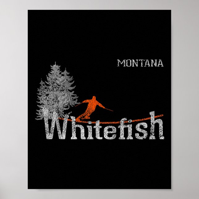 1980s Style Whitefish Montana Vintage Skiing  Poster (Front)