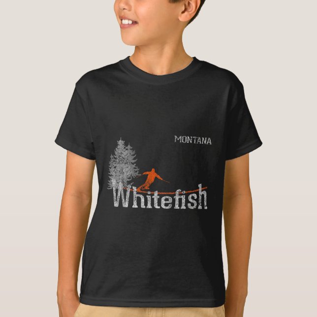 1980s Style Whitefish Montana Vintage Skiing  T-Shirt (Front)