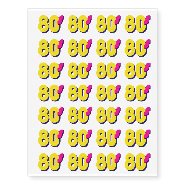 1980s Theme Yellow and Pink 80s Design Temporary Tattoos (Front)