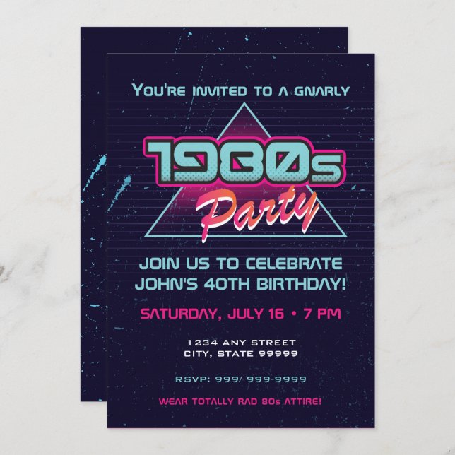 1980s Totally Rad Birthday Party Invitation (Front/Back)