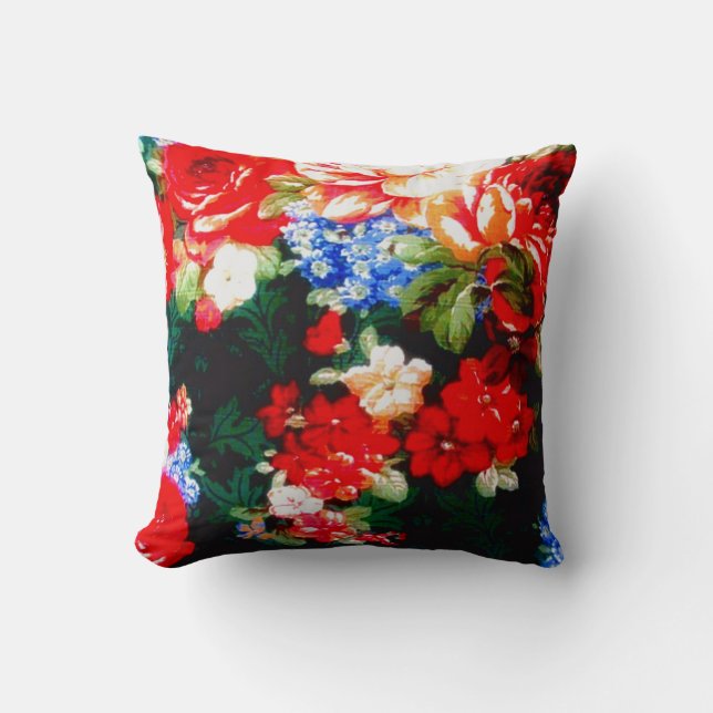 1980's Winter Floral Throw Pillow (Front)
