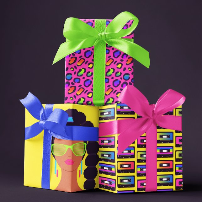 1980's Wrapping Paper Sheets  (Celebrate a special 1980's birthday with these bright colored wrapping paper sheets! )