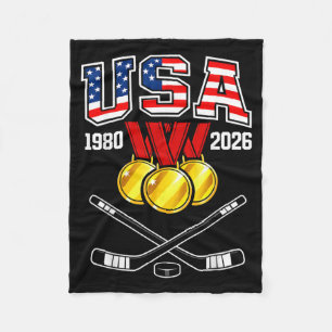 1982 2026 Hockey Vintage Usa Crossed Sticks Fleece Blanket