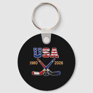 1982 2026 Hockey Vintage Usa Crossed Sticks Keychain