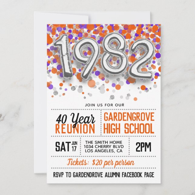1982 High School College Reunion Invitation (Front)
