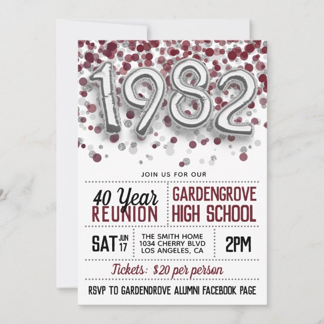 1982 High School College Reunion Invitation (Front)