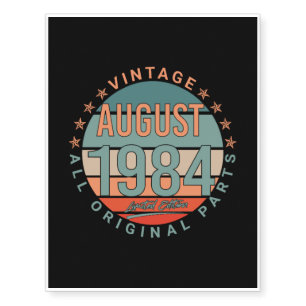 1984 August Vintage Gift Idea Temporary Tattoos