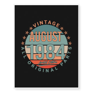 1984 August Vintage Gift Idea Temporary Tattoos