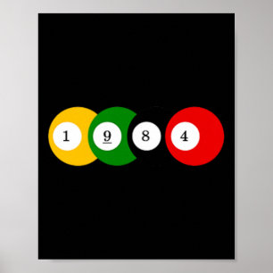 1984 Pool Ball Billiards Vintage Color Year Design Poster