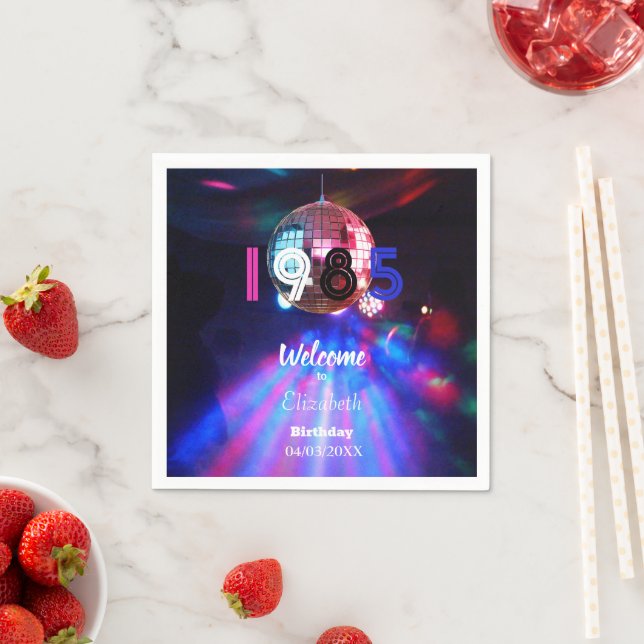 1985 Disco Ball 40th Birthday Party Invitation Napkins (Insitu)
