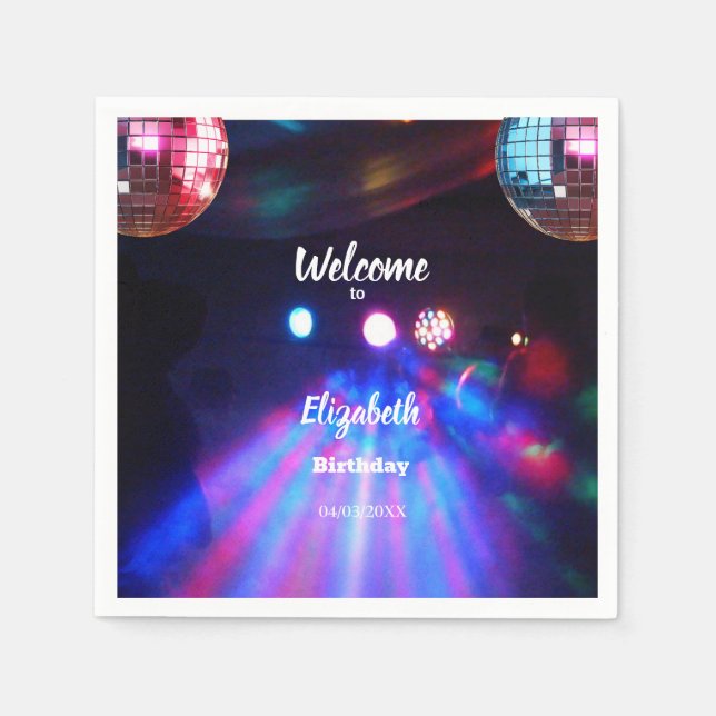 1985 Disco Ball 40th Birthday Party Invitation Napkins (Front)