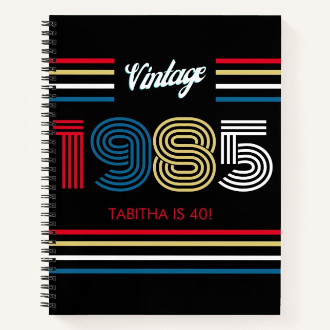 1985 Retro Stripe Numbers 1985 Spiral Notebook (Front)