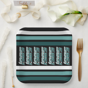 1985 Retro Stripe Teal Paper Plates