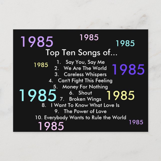 1985 Songs Postcard (Front)