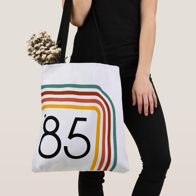 1985 Trendy Retro Rainbow Stripes Tote (Close Up)