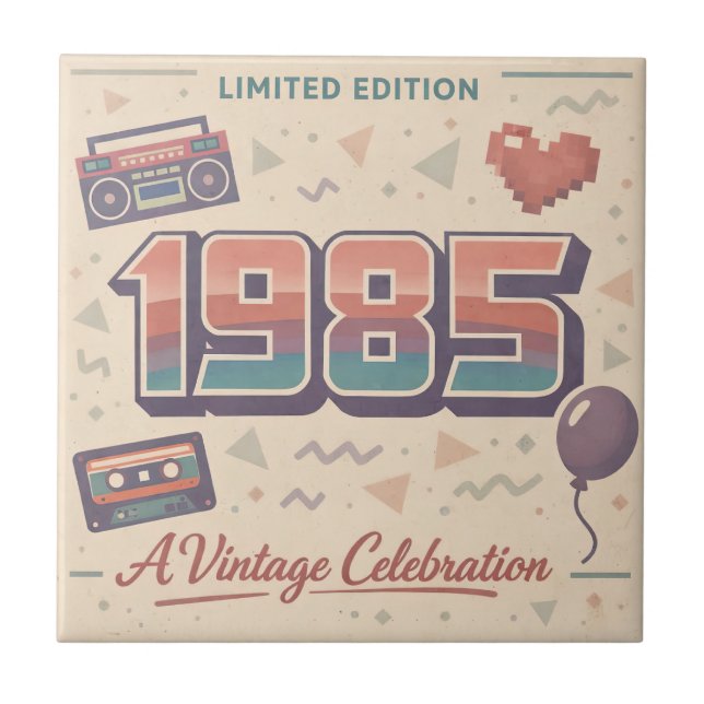 1985 Vintage Birthday Ceramic Tile – Retro 80s  (Front)